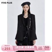 FIVE PLUS女秋装bf中长款西装外套女双排扣通勤休闲西服