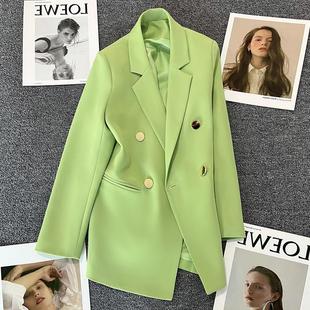 遇见糖果绿西装外套女小个子设计感英伦风时尚气质西服