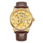 男时尚皮带手表镂空瑞士全自动金色镶钻机械夜光圆形真皮国产腕表