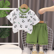 婴儿衣服夏季儿童纯棉短袖熊猫t恤套装分体0一1岁男宝宝夏装2