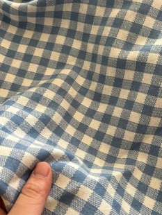 一米 韩国 蓝色格子 纯棉双面针织面料 宽1.35左右
