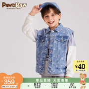 pawinpaw卡通小熊童装，2024年春夏季男童，满印牛仔马甲外套时尚