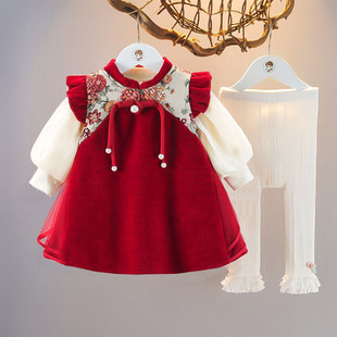 婴儿童装女宝宝春装周岁，衣服0-4岁裙子，1公主生日礼服女童三件套装