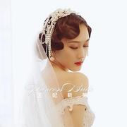 韩式新娘白色蕾丝珍珠流苏头饰品结婚造型摄影楼发饰头花复古发带