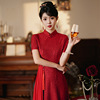 新中式红色蕾丝奥黛旗袍，年轻款新娘，结婚敬酒服连衣裙2023秋季
