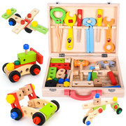 儿童木制螺母拼装玩具，益智工具箱拧螺丝钉，组合拆装工程车动手3岁