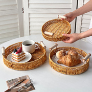 仿藤编托盘点心下午茶点，水果盘蛋糕零食，摆放家用客厅面包干果篮子