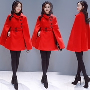 冬季女装呢大衣修身中年冬装，显瘦黑色大红色中长款毛呢外套