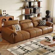 木宫匠中古风真皮沙发法式复古小户型客厅简约直排美式油蜡皮沙发