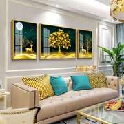 晶瓷画欧式现代客厅装饰画沙发，背景墙壁画金属冰晶玻璃画三联挂画