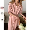 米花家桃汽甜心韩版粉色短袖衬衫连衣裙女夏季气质显瘦长裙子