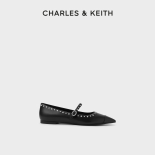 CHARLES&KEITH春夏女鞋CK1-70900486时尚铆钉尖头平底玛丽珍鞋女