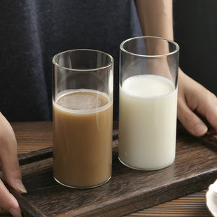 明尚德玻璃杯2只装家用早餐杯果汁牛奶泡茶杯简约直杯高硼硅玻璃