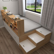 单人床小户型榻榻米储物床日式高箱多功能，板式收纳床书架一体定制