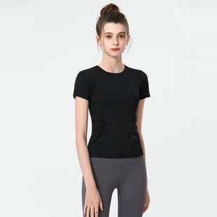 夏季女士修身显瘦瑜伽服跑步运动短袖T恤S-4XL加大码薄款健身上衣