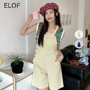 ELOF夏季薄款减龄气质牛仔背带裤女美式韩版连体短裤宽松休闲显瘦