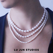 ljs天然米形椭圆淡水珍珠，锁骨项链男女，短款颈链质感简单百搭