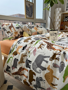 非洲风情ins床上四件套全棉纯棉1.5m1.8米被套床单三4件套长颈鹿