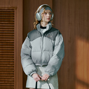 owox拼接短款棉服女冬季美式复古小个子面包服立领，加厚保暖外套