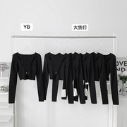 黑色镂空针织衫女秋季设计感薄款套头毛衣法式修身短款上衣