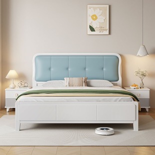 床实木简约现代双人1.8米大床白色主卧室新婚床抽屉高箱储物床1.5