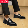 红蜻蜓男鞋2023年春秋时尚休闲皮鞋平跟舒适黑色日常爸爸鞋通勤鞋