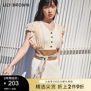 lilybrown春夏款，皮质雪纺拼接修身宽腰封腰带lwgg222314