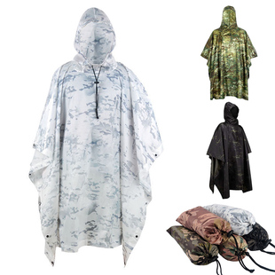 多功能户外穿越便携雨披，野外垂钓带帽子斗篷登山旅行徒步背包雨衣
