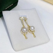 diy配件天然珍珠s925纯银，时尚个性中长款饰品，耳钉空托配8-9mm圆扁