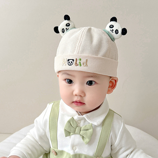 婴儿帽子春秋薄款可爱熊猫造型地主帽男童女宝宝防晒瓜皮海盗帽夏