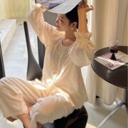 韩版睡衣女春秋季长袖长裤，小香风睡衣翻领，时尚家居睡衣套装