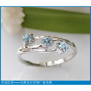 贵菲尔珠宝 925银天然托帕石 淡雅蓝黄玉戒指W-K201