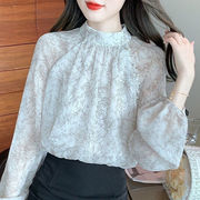 碎花雪纺衬衫女长袖秋装2025新款宽松气质设计感小衫立领钉珠上衣