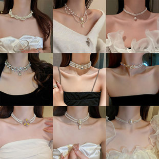 装饰项链女士潮品珍珠气质多层项链，女复古小众，宫廷风锁骨链时尚高