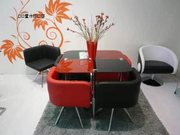 黑红相间钢化玻璃餐桌收纳大师节省空间 一桌四椅套装组合