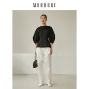 mordorf设计感休闲长裤，女宽松阔腿褶皱白色哈伦裤