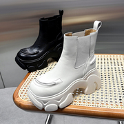 欧洲站真皮白色大头马丁靴女款2023英伦风增高坡厚底松糕短靴