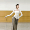 现代舞印花蕾丝拼接修身套指上衣舞蹈服中国舞练功服秋冬瑜伽艺考