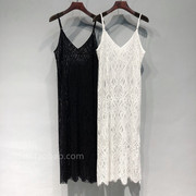 2024春夏韩国ulzzang镂空叠穿蕾丝，吊带连衣裙设计感显瘦长款裙子
