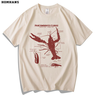 小龙虾结构图个性创意动物科普知识男女宽松大码重磅纯棉短袖T恤