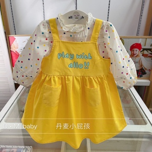 韩国中小童装，21春夏黄色背带裙