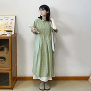 自制豆绿色日系小个子衬衫裙女学生，夏季森系气质，甜美蜜瓜绿连衣裙