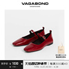 vagabonddelia女士牛皮，方头芭蕾平底鞋，春夏单鞋红色法式女鞋