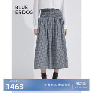 BLUE ERDOS24春夏气质黑白格纹松紧高腰纯棉半身裙B245M0047