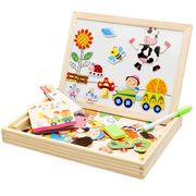 木质儿童磁性拼拼乐拼图，双面画板动物，拼板宝宝早教益智玩具