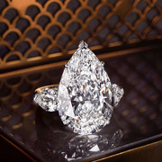 欧美水滴形清透高碳钻仿真钻戒梨形，克拉钻效果，新娘婚戒高级感指环