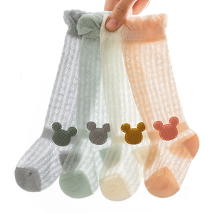 婴儿长筒袜夏宝宝(夏宝宝)袜子，夏季薄款春秋纯棉，0-3月1岁防蚊空调袜过膝高