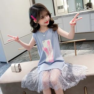 女童无袖t恤裙2022韩版夏装裙子，中大童夏季时尚洋气连衣裙潮
