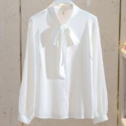 大码白色雪纺衬衫，女秋季职业装系带蝴蝶结设计正装长袖上衣潮
