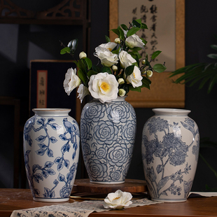 新中式陶瓷花瓶青花瓷可水培陶瓷摆件客厅花瓶陶瓷饰品摆件陶瓷